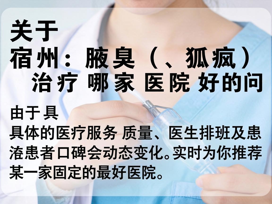 关于宿州腋臭（狐臭）治疗哪家医院好的问题，由于具体的医疗服务质量、医生排班及患者口碑会动态变化，我无法实时为你推荐某一家固定的最好医院