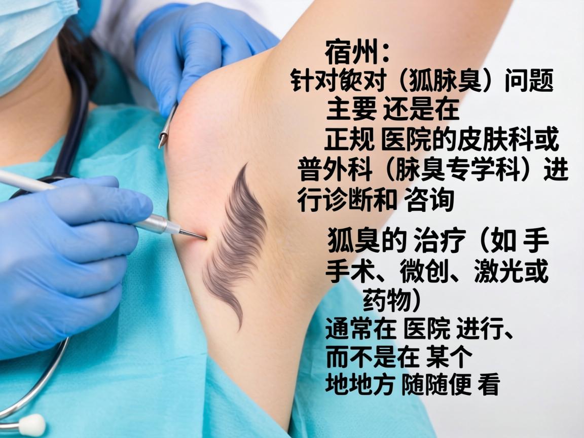 在宿州，针对狐臭（腋臭）问题，主要还是在正规医院的皮肤科或普外科（腋臭专科）进行诊断和咨询。狐臭的治疗（如手术、微创、激光或药物）通常在医院进行，而不是在某个地方随便看