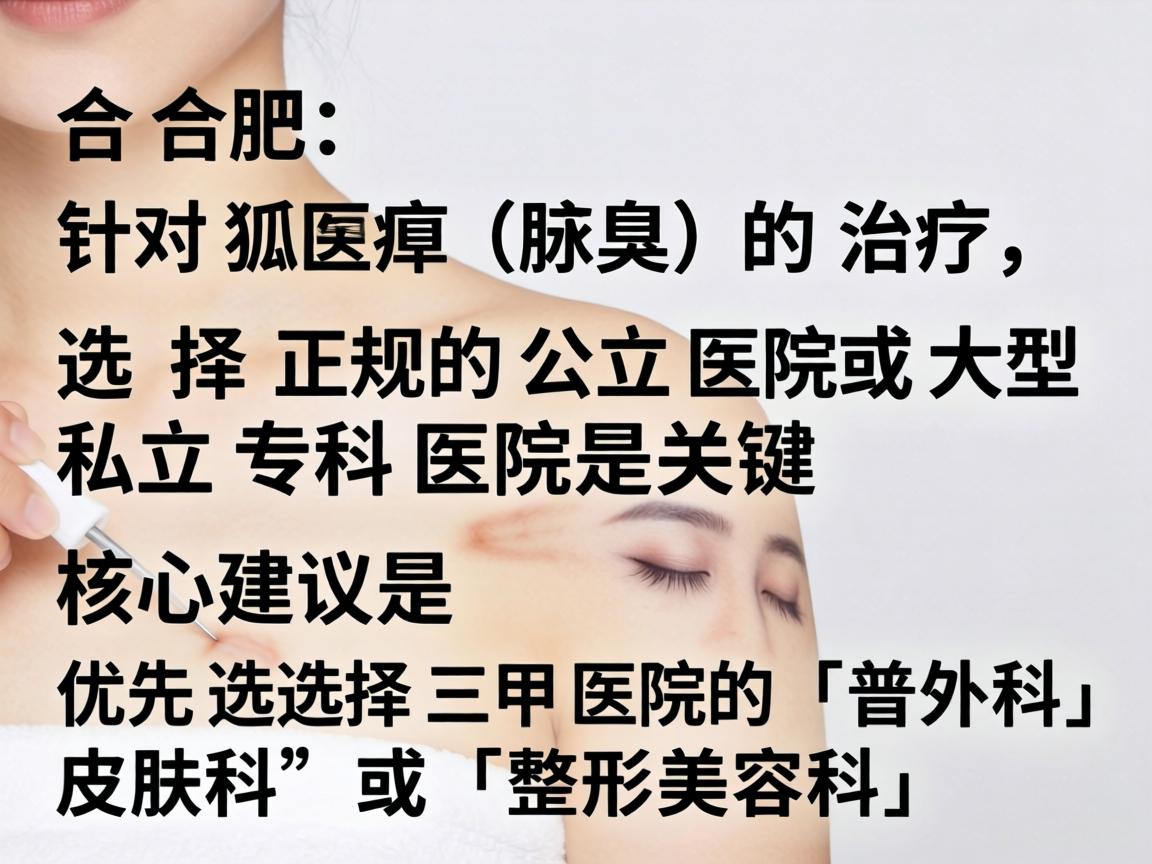 在合肥，针对狐臭（腋臭）的治疗，选择正规的公立医院或大型私立专科医院是关键。核心建议是优先选择三甲医院的「普外科」皮肤科」或「整形美容科」