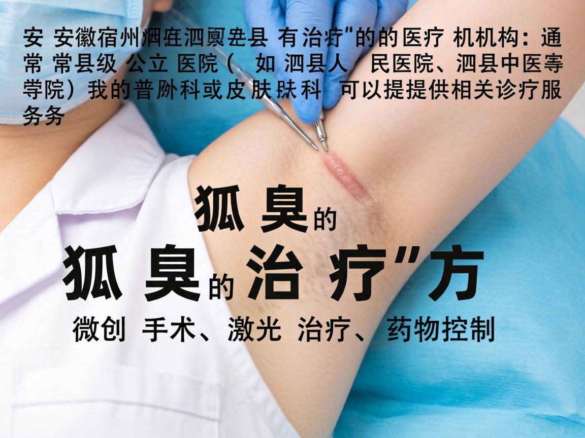 安徽宿州泗县有治疗狐臭的医疗机构，通常县级公立医院（如泗县人民医院、泗县中医院）的普外科或皮肤科可以提供相关诊疗服务。狐臭的治疗方式包括微创手术、激光治疗及药物控制等
