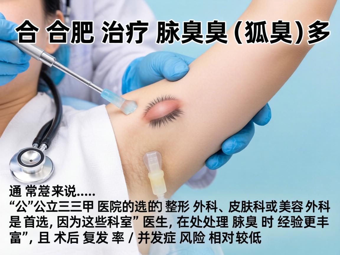 在合肥，治疗腋臭（狐臭）的医院选择较多。通常来说，公立三甲医院的整形外科、皮肤科或美容外科是首选，因为这些科室的医生在处理腋臭时经验更丰富，且术后复发率和并发症风险相对较低