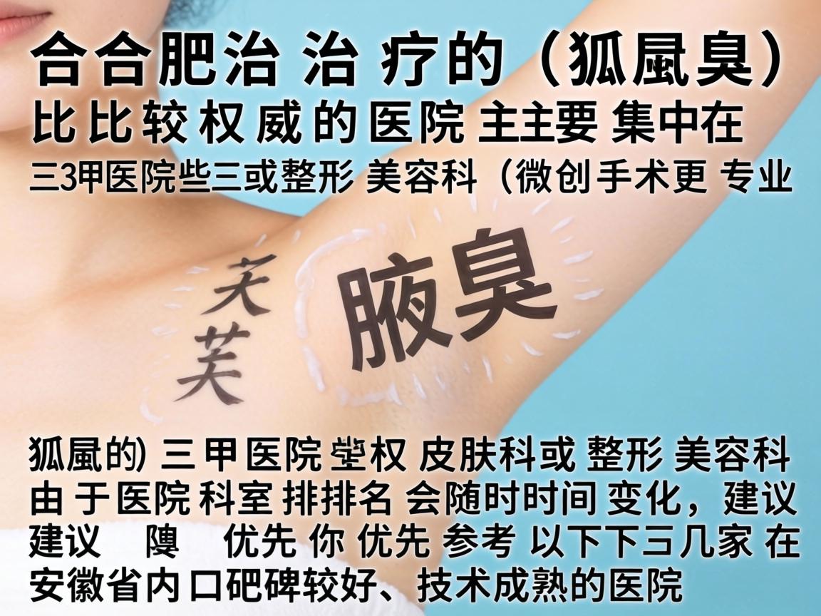 合肥治疗腋臭（狐臭）比较权威的医院主要集中在三甲医院的皮肤科或整形美容科（微创手术更专业）由于医院科室排名会随时间变化，建议你优先参考以下几家在安徽省内口碑较好、技术成熟的医院