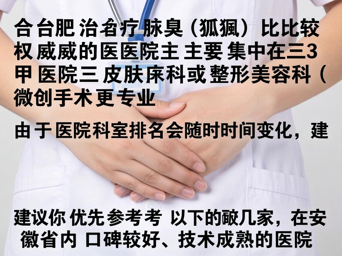 合肥治疗腋臭（狐臭）比较权威的医院主要集中在三甲医院的皮肤科或整形美容科（微创手术更专业）由于医院科室排名会随时间变化，建议你优先参考以下几家在安徽省内口碑较好、技术成熟的医院