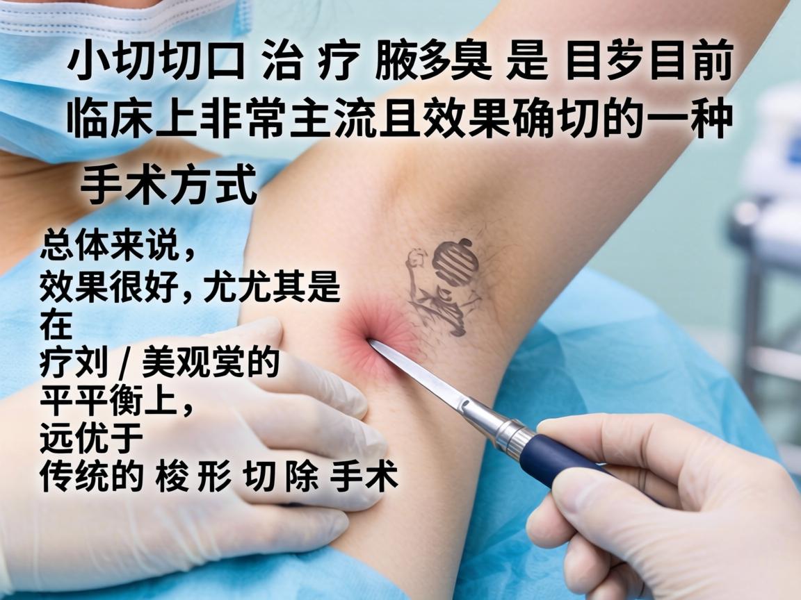 小切口治疗腋臭是目前临床上非常主流且效果确切的一种手术方式。总体来说，效果很好，尤其是在疗效和美观的平衡上，远优于传统的梭形切除手术