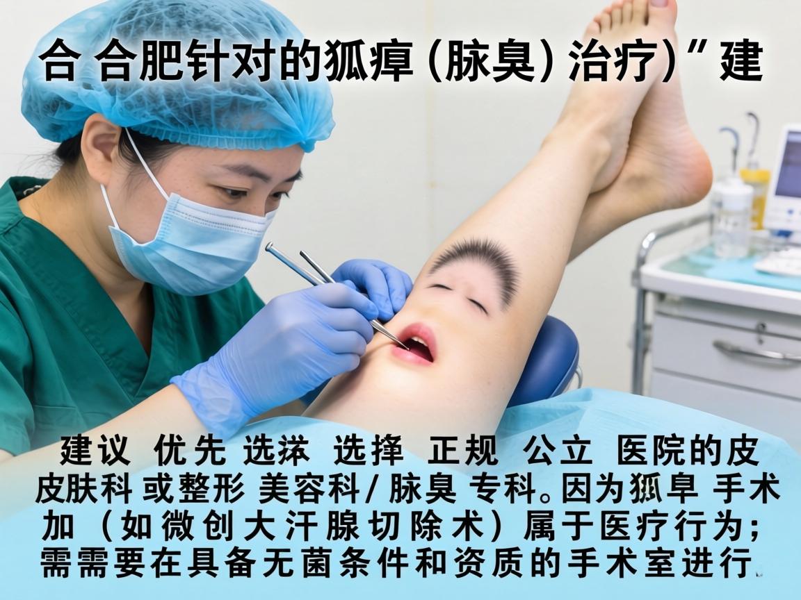 在合肥，针对狐臭（腋臭）的治疗，建议优先选择正规公立医院的皮肤科或整形美容科/腋臭专科。因为狐臭手术（如微创大汗腺切除术）属于医疗行为，需要在具备无菌条件和资质的手术室进行