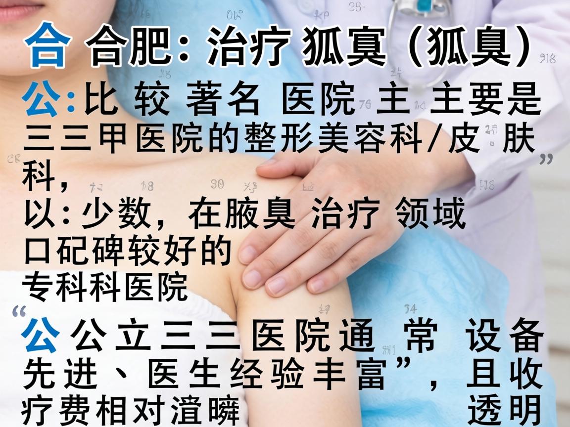 在合肥，治疗狐臭（腋臭）比较著名的医院主要是三甲医院的整形美容科/皮肤科，以及少数在腋臭治疗领域口碑较好的专科医院。公立三甲医院通常设备先进、医生经验丰富，且收费相对透明