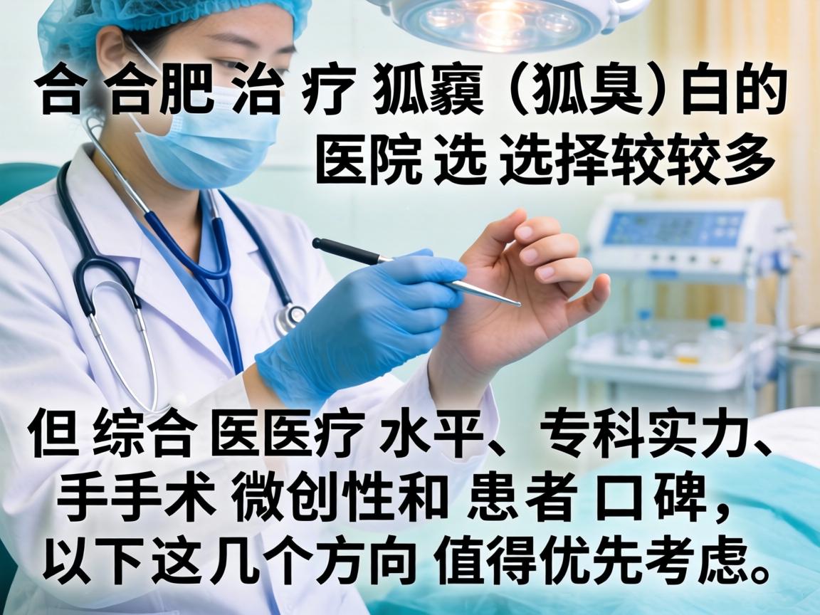 在合肥,治疗狐臭(腋臭)的医院选择较多,但综合医疗水平、专科实力、手术微创性和患者口碑,以下几个方向值得优先考虑 在合肥,治疗狐臭(腋臭)的医院选择较多,但综合医疗水平、专科实力、手术微创性和患者口碑,以下几个方向值得优先考虑