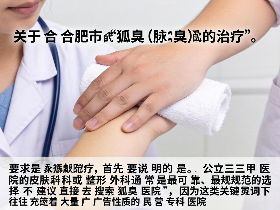 关于合肥市狐臭（腋臭）的治疗，首先要说明的是，公立三甲医院的皮肤科或整形外科通常是最可靠、最规范的选择。不建议直接去搜索狐臭医院，因为这类关键词下往往充斥着大量广告性质的民营专科医院