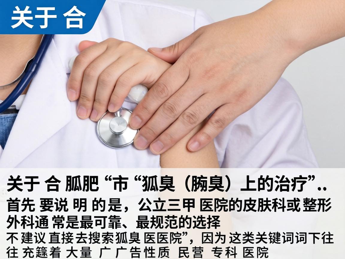 关于合肥市狐臭（腋臭）的治疗，首先要说明的是，公立三甲医院的皮肤科或整形外科通常是最可靠、最规范的选择。不建议直接去搜索狐臭医院，因为这类关键词下往往充斥着大量广告性质的民营专科医院