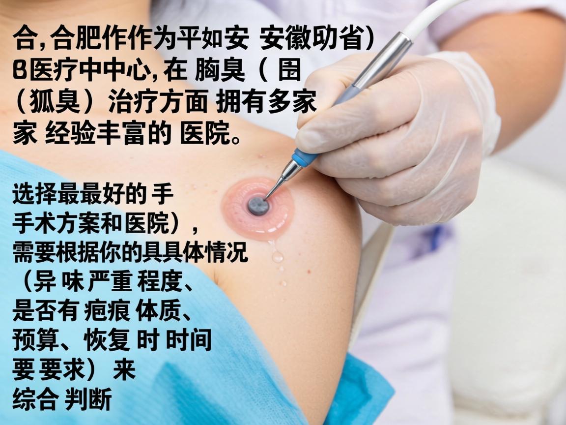 合肥作为安徽省的医疗中心，在腋臭（狐臭）治疗方面拥有多家经验丰富的医院。选择最好的手术方案和医院，需要根据你的具体情况（如异味严重程度、是否有疤痕体质、预算、恢复时间要求）来综合判断