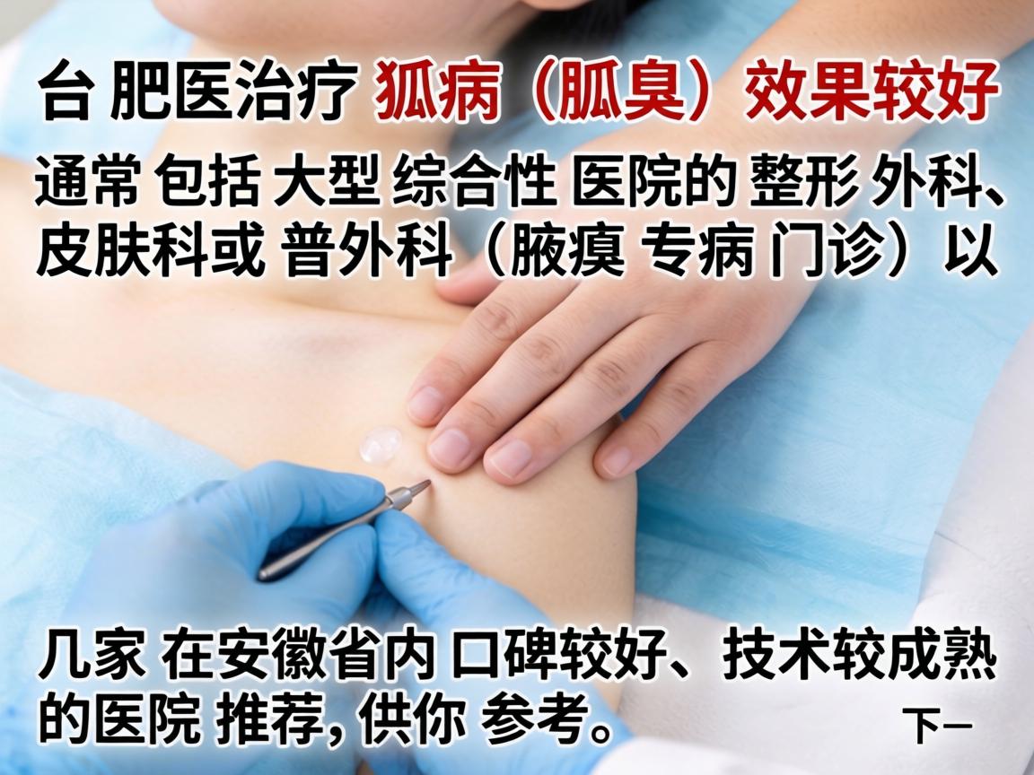 在合肥，治疗狐臭（腋臭）效果较好的医院通常包括大型综合性医院的整形外科、皮肤科或普外科（腋臭专病门诊）以下是几家在安徽省内口碑较好、技术较成熟的医院推荐，供你参考