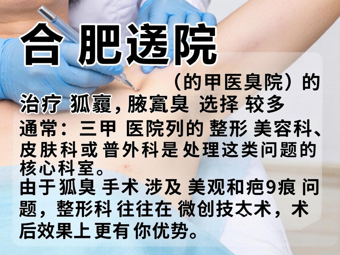 在合肥，治疗狐臭（腋臭）的医院选择较多。通常，三甲医院的整形美容科、皮肤科或普外科是处理这类问题的核心科室。由于狐臭手术涉及美观和疤痕问题，整形科往往在微创技术和术后效果上更有优势