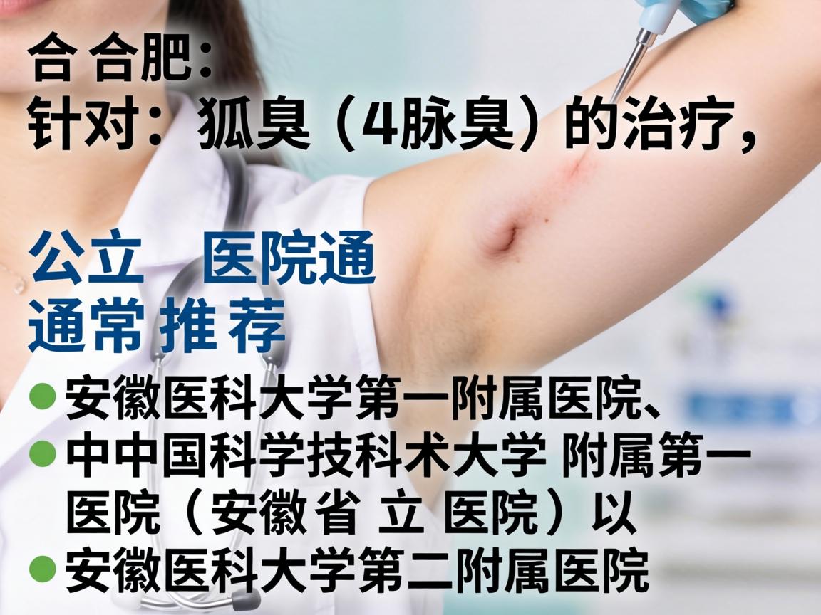 在合肥，针对狐臭（腋臭）的治疗，公立医院通常推荐安徽医科大学第一附属医院、中国科学技术大学附属第一医院（安徽省立医院）以及安徽医科大学第二附属医院