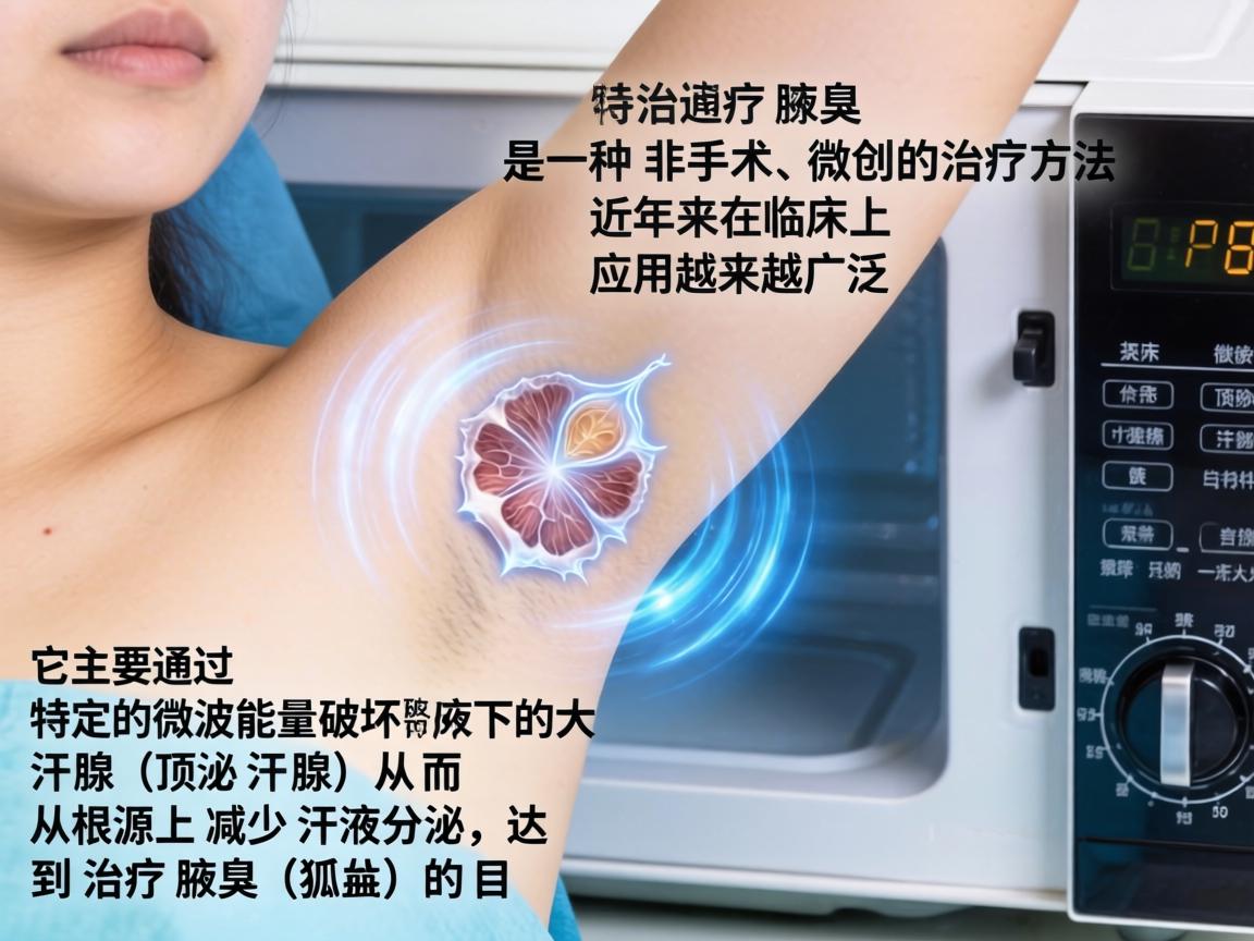 微波治疗腋臭是一种非手术、微创的治疗方法，近年来在临床上应用越来越广泛。它主要通过特定的微波能量破坏腋下的大汗腺（顶泌汗腺）从而从根源上减少汗液分泌，达到治疗腋臭（狐臭）的目的