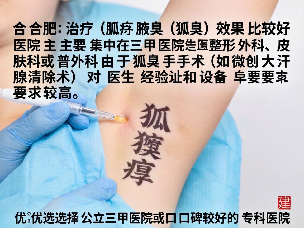 在合肥，治疗狐臭（腋臭）效果比较好的医院主要集中在三甲医院的整形外科、皮肤科或普外科。由于狐臭手术（如微创大汗腺清除术）对医生经验和设备要求较高，建议优先选择公立三甲医院或口碑较好的专科医院