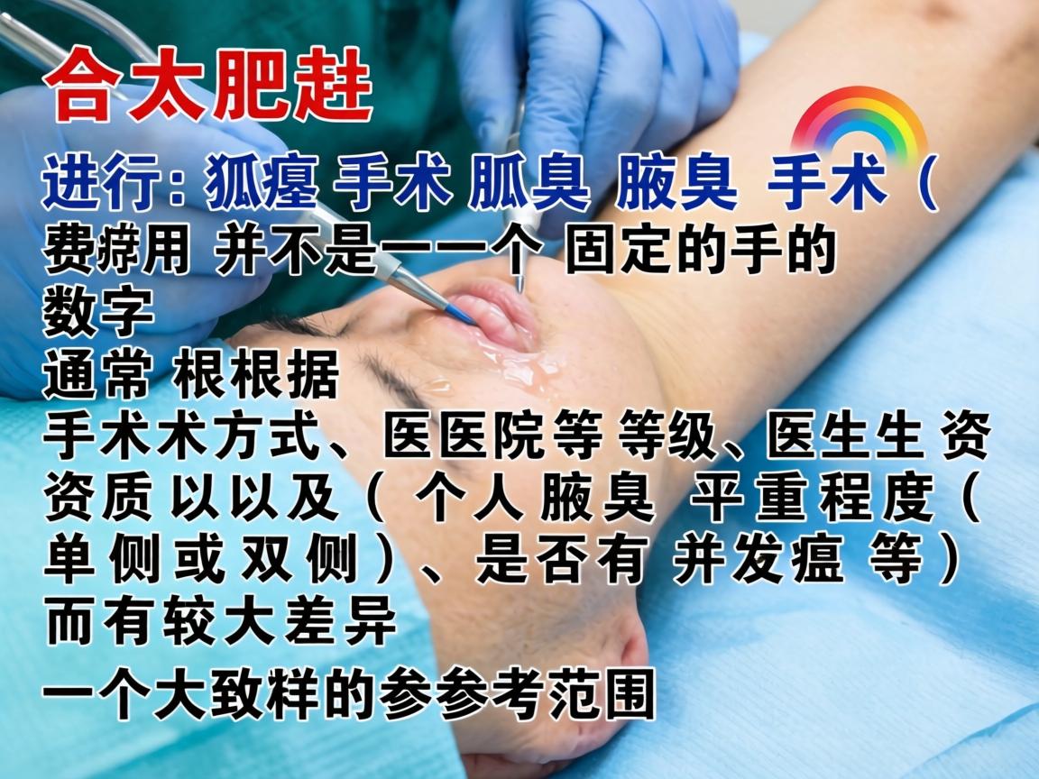 在合肥进行腋臭手术（狐臭手术）的费用并不是一个固定的数字，通常根据手术方式、医院等级、医生资质以及个人腋臭严重程度（单侧或双侧、是否有并发症等）而有较大差异。以下是一个大致的参考范围