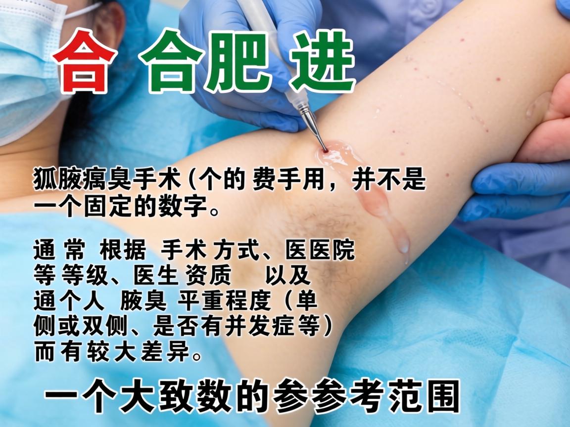 在合肥进行腋臭手术（狐臭手术）的费用并不是一个固定的数字，通常根据手术方式、医院等级、医生资质以及个人腋臭严重程度（单侧或双侧、是否有并发症等）而有较大差异。以下是一个大致的参考范围