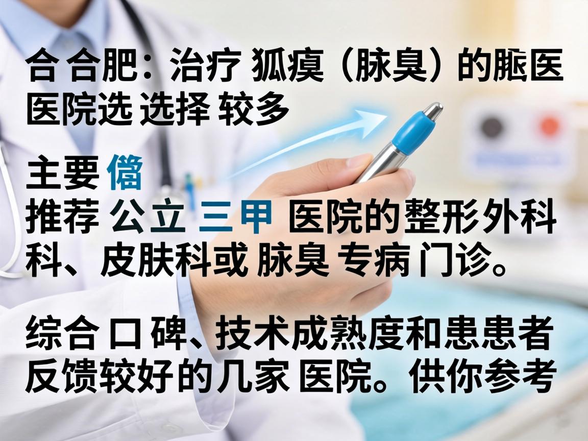 在合肥，治疗狐臭（腋臭）的医院选择较多，主要推荐公立三甲医院的整形外科、皮肤科或腋臭专病门诊。以下是综合口碑、技术成熟度和患者反馈较好的几家医院，供你参考