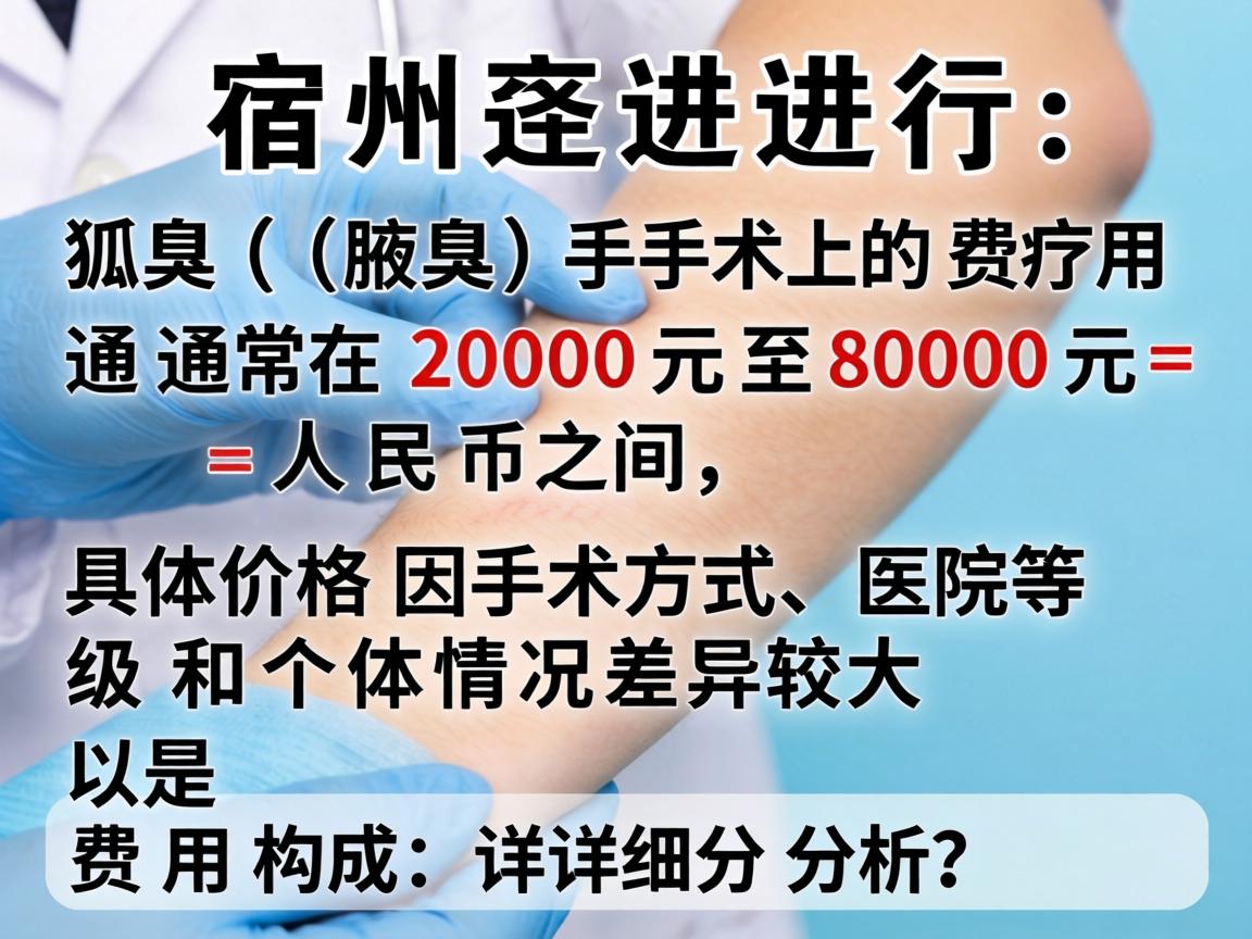 在宿州进行狐臭（腋臭）手术的费用通常在 2000元至8000元 人民币之间，具体价格因手术方式、医院等级和个体情况差异较大。以下是费用构成的详细分析