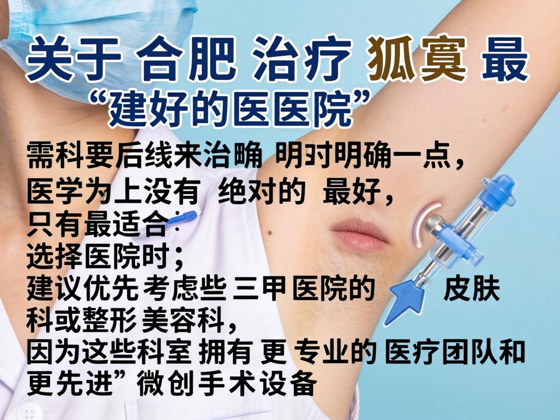 关于合肥治疗狐臭最好的医院，需要明确一点，医学上没有绝对的最好，只有最适合。选择医院时，建议优先考虑三甲医院的皮肤科或整形美容科，因为这些科室拥有更专业的医疗团队和更先进的微创手术设备