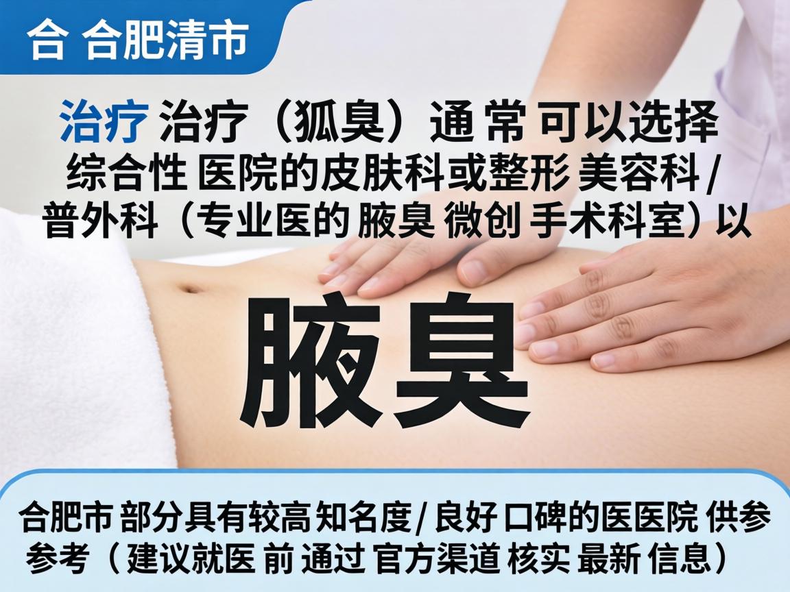 在合肥市，治疗腋臭（狐臭）通常可以选择综合性医院的皮肤科或整形美容科/普外科（专业的腋臭微创手术科室）以下是合肥市部分具有较高知名度和良好口碑的医院供参考（建议就医前通过官方渠道核实最新信息）