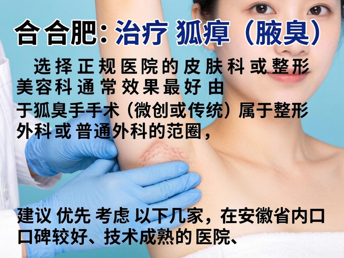 在合肥，治疗狐臭（腋臭）选择正规医院的皮肤科或整形美容科通常效果最好。由于狐臭手术（微创或传统）属于整形外科或普通外科的范畴，建议优先考虑以下几家在安徽省内口碑较好、技术成熟的医院