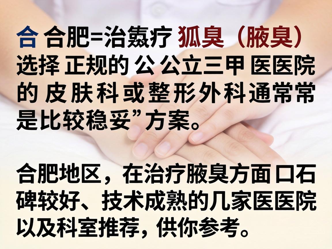 在合肥，治疗狐臭（腋臭）选择正规的公立三甲医院的皮肤科或整形外科通常是比较稳妥的方案。以下是合肥地区在治疗腋臭方面口碑较好、技术成熟的几家医院及科室推荐，供你参考