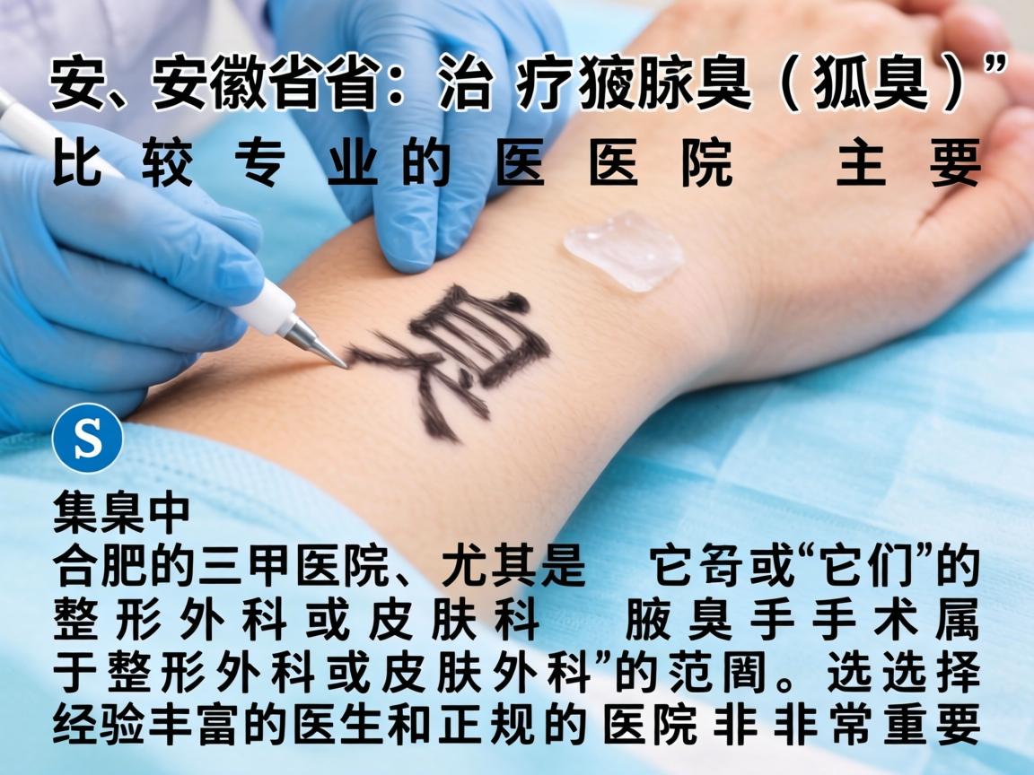 在安徽省，治疗腋臭（狐臭）比较专业的医院主要集中在合肥的三甲医院，尤其是它们的整形外科或皮肤科。腋臭手术属于整形外科或皮肤外科的范畴，选择经验丰富的医生和正规的医院非常重要
