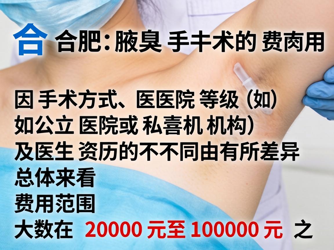 在合肥，腋臭手术的费用因手术方式、医院等级（如公立医院或私立机构）及医生资历的不同而有所差异。总体来看，费用范围大致在 2000元至10000元 之间