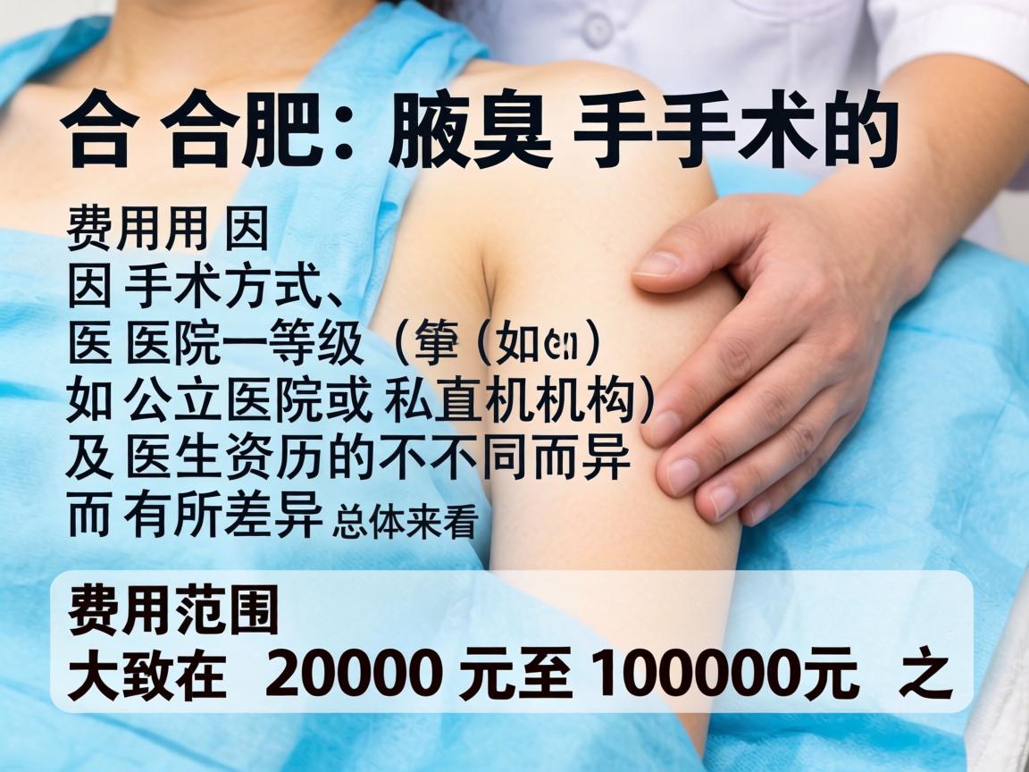 在合肥，腋臭手术的费用因手术方式、医院等级（如公立医院或私立机构）及医生资历的不同而有所差异。总体来看，费用范围大致在 2000元至10000元 之间