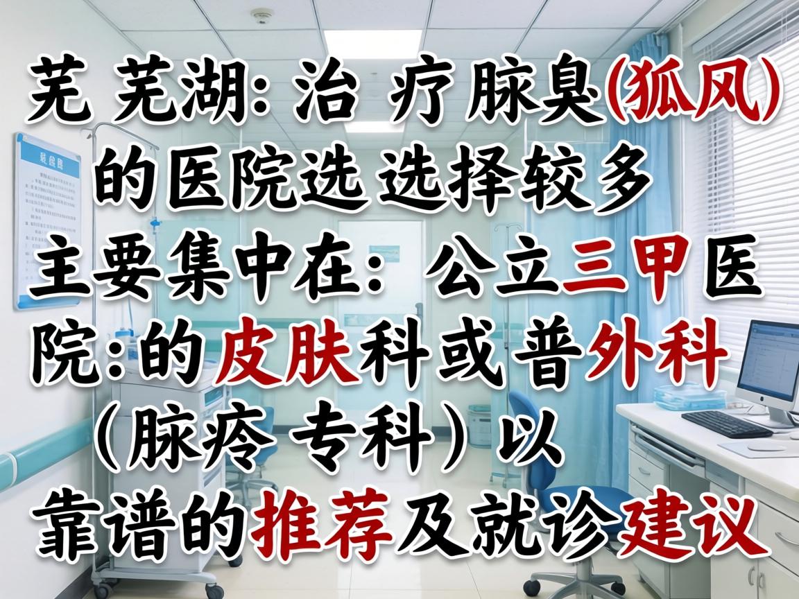 在芜湖,治疗腋臭(狐臭)的医院选择较多,主要集中在公立三甲医院的皮肤科或普外科(腋臭专科)以下是靠谱的推荐及就诊建议 在芜湖,治疗腋臭(狐臭)的医院选择较多,主要集中在公立三甲医院的皮肤科或普外科(腋臭专科)以下是靠谱的推荐及就诊建议