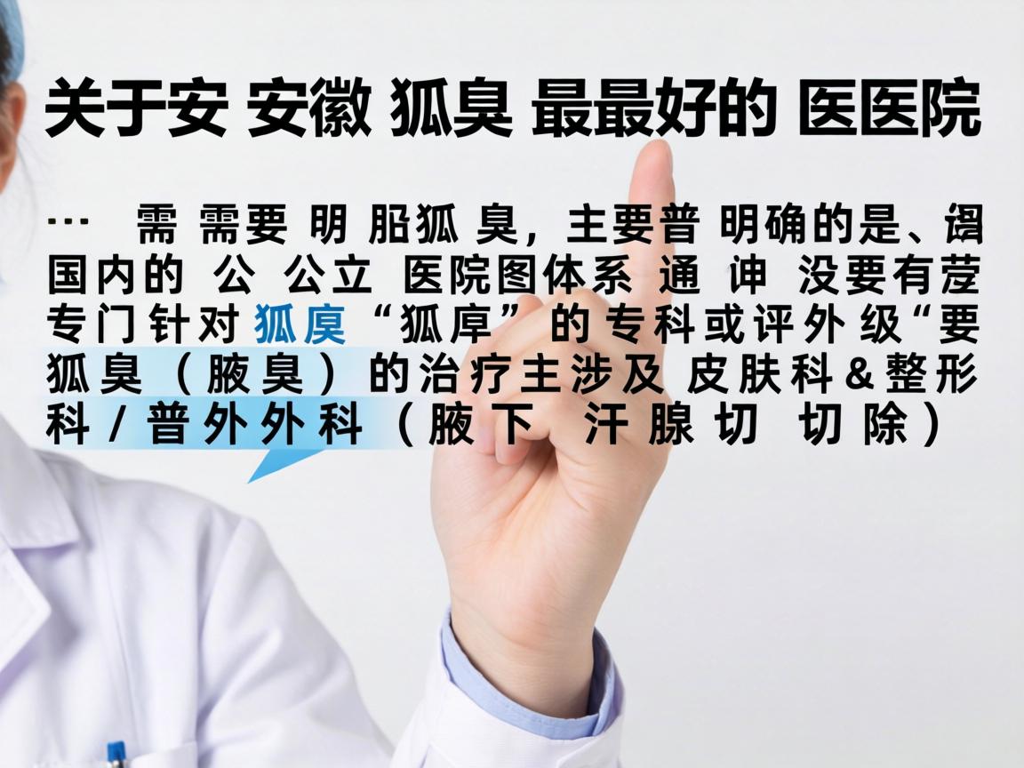 关于安徽狐臭最好的医院，需要明确的是，国内的公立医院体系通常没有专门针对狐臭的专科或评级。狐臭（腋臭）的治疗主要涉及皮肤科和整形外科/普外科（腋下汗腺切除）