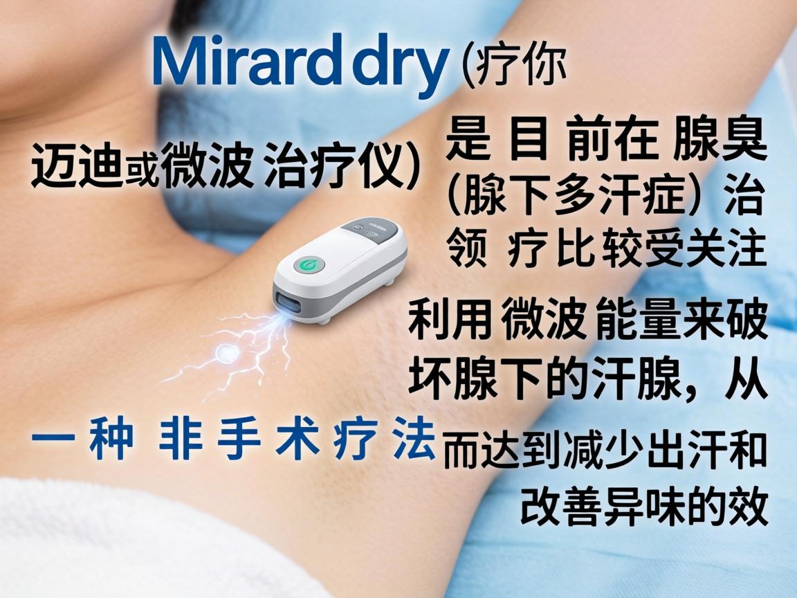 Miradry（中文常译为迈迪或微波治疗仪）是目前在腋臭（腋下多汗症）治疗领域比较受关注的一种非手术疗法。它利用微波能量来破坏腋下的汗腺，从而达到减少出汗和改善异味的效果