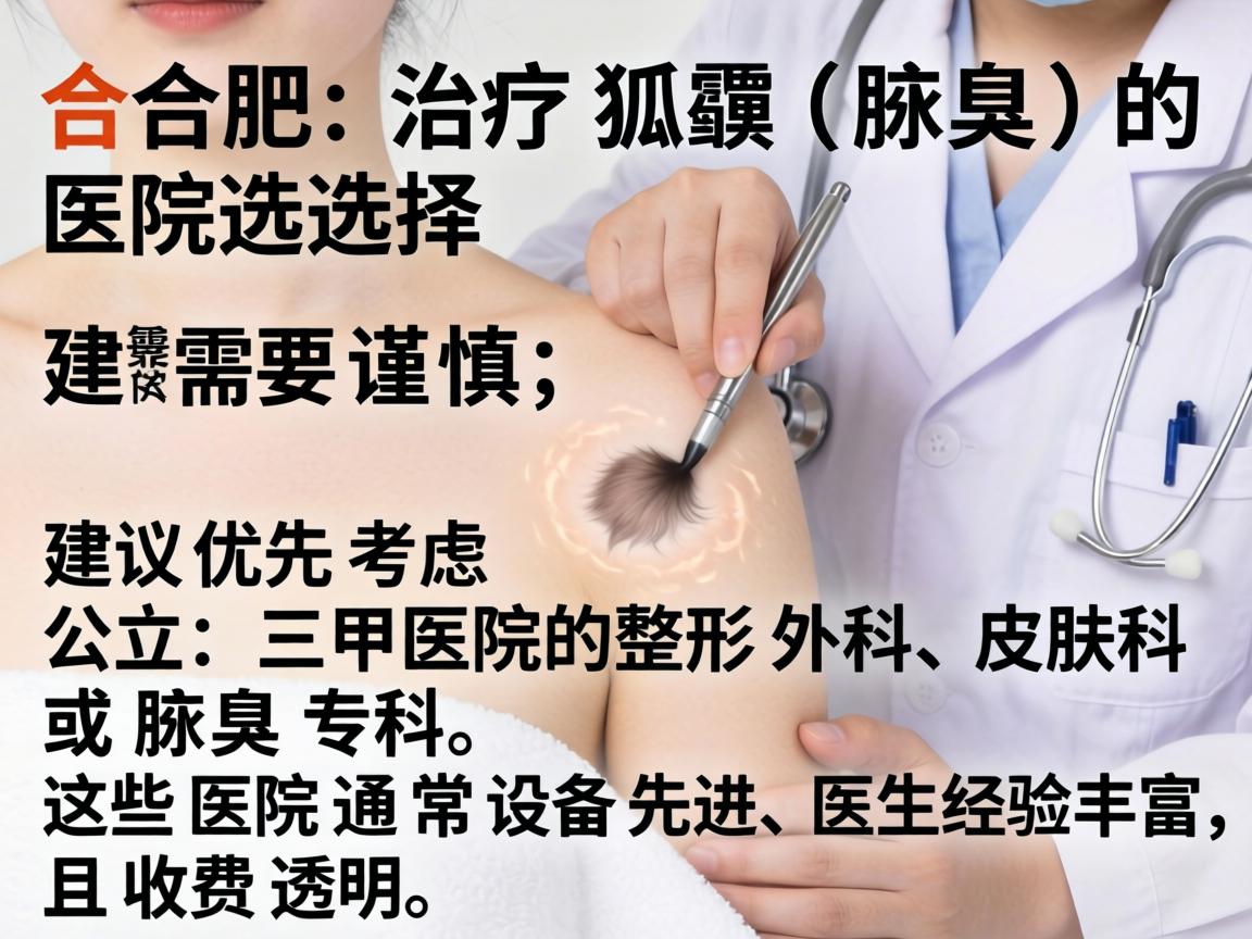 合肥治疗狐臭（腋臭）的医院选择需要谨慎，建议优先考虑公立三甲医院的整形外科、皮肤科或腋臭专科。这些医院通常设备先进、医生经验丰富，且收费透明