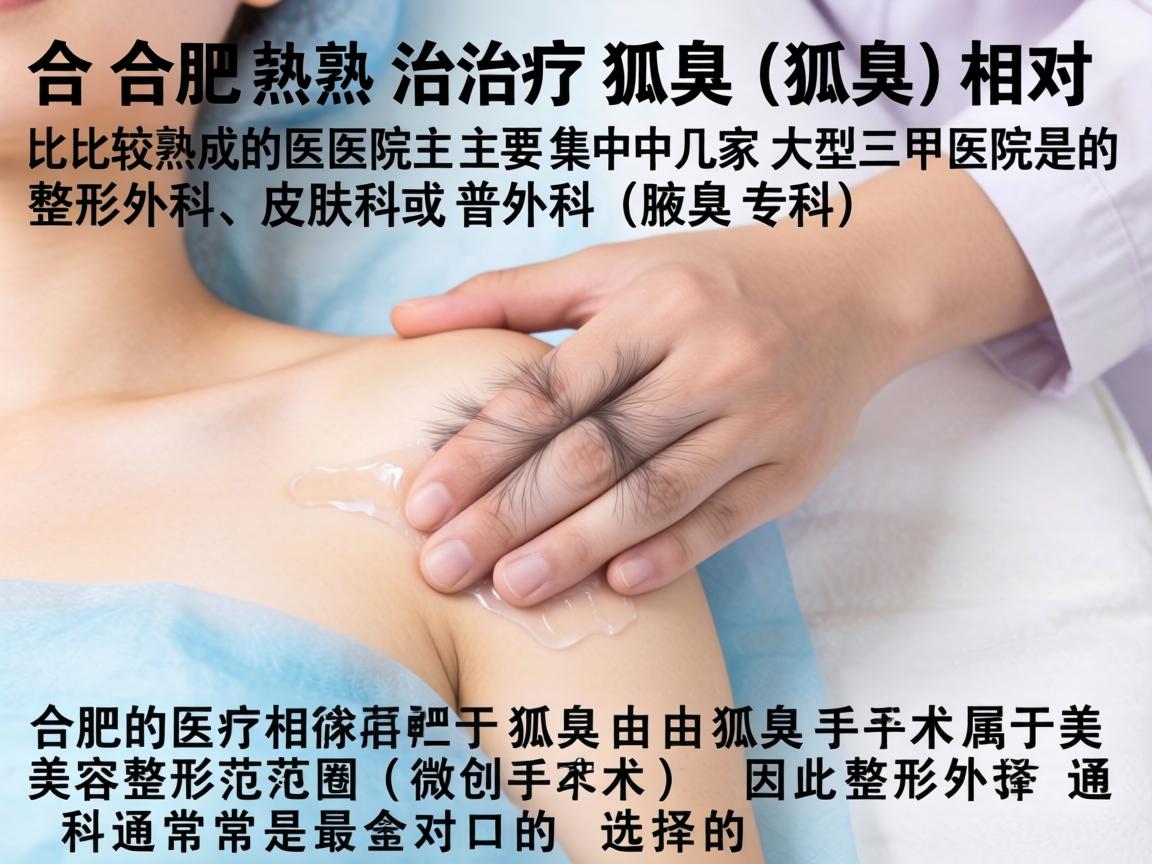 在合肥，治疗狐臭（腋臭）相对比较成熟的医院主要集中在几家大型三甲医院的整形外科、皮肤科或普外科（腋臭专科）由于狐臭手术属于美容整形范畴（微创手术）因此整形外科通常是最对口的选择