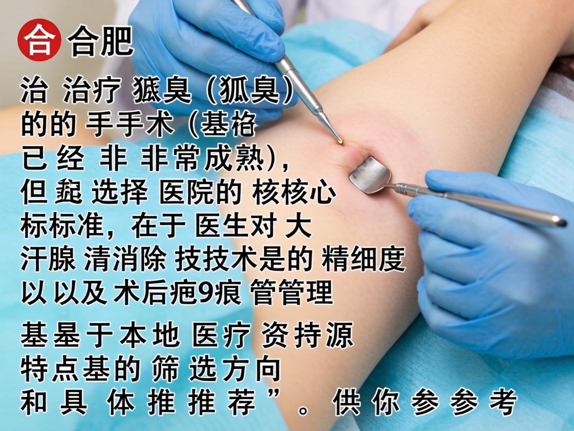 在合肥，治疗狐臭（腋臭）的手术已经非常成熟，但选择医院的核心标准在于医生对大汗腺清除技术的精细度以及术后疤痕管理。以下是基于本地医疗资源特点的筛选方向和具体推荐，供你参考