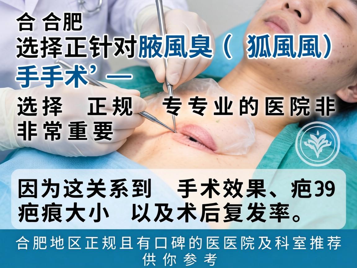 在合肥，针对腋臭（狐臭）手术，选择正规、专业的医院非常重要，因为这关系到手术效果、疤痕大小以及术后复发率。以下是合肥地区正规且有口碑的医院及科室推荐，供你参考