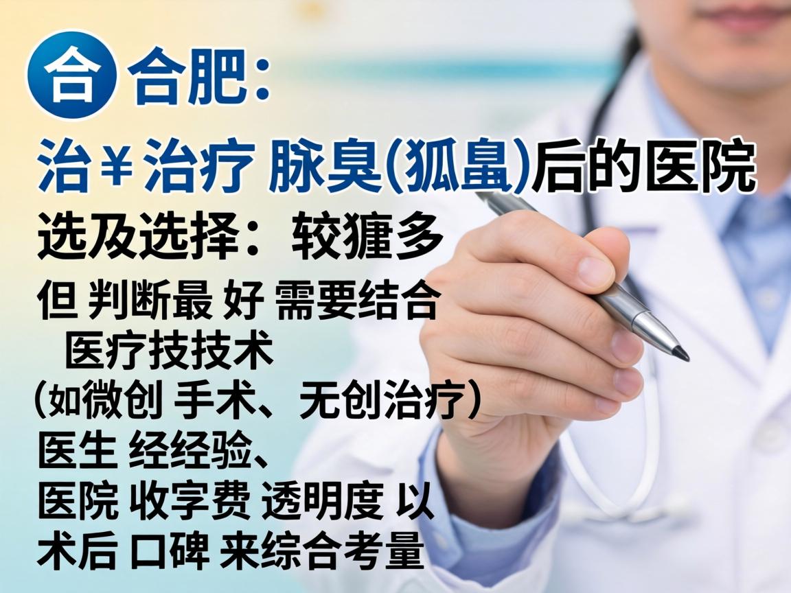 在合肥，治疗腋臭（狐臭）的医院选择较多，但判断最好需要结合医疗技术（如微创手术、无创治疗）医生经验、医院收费透明度以及术后口碑来综合考量