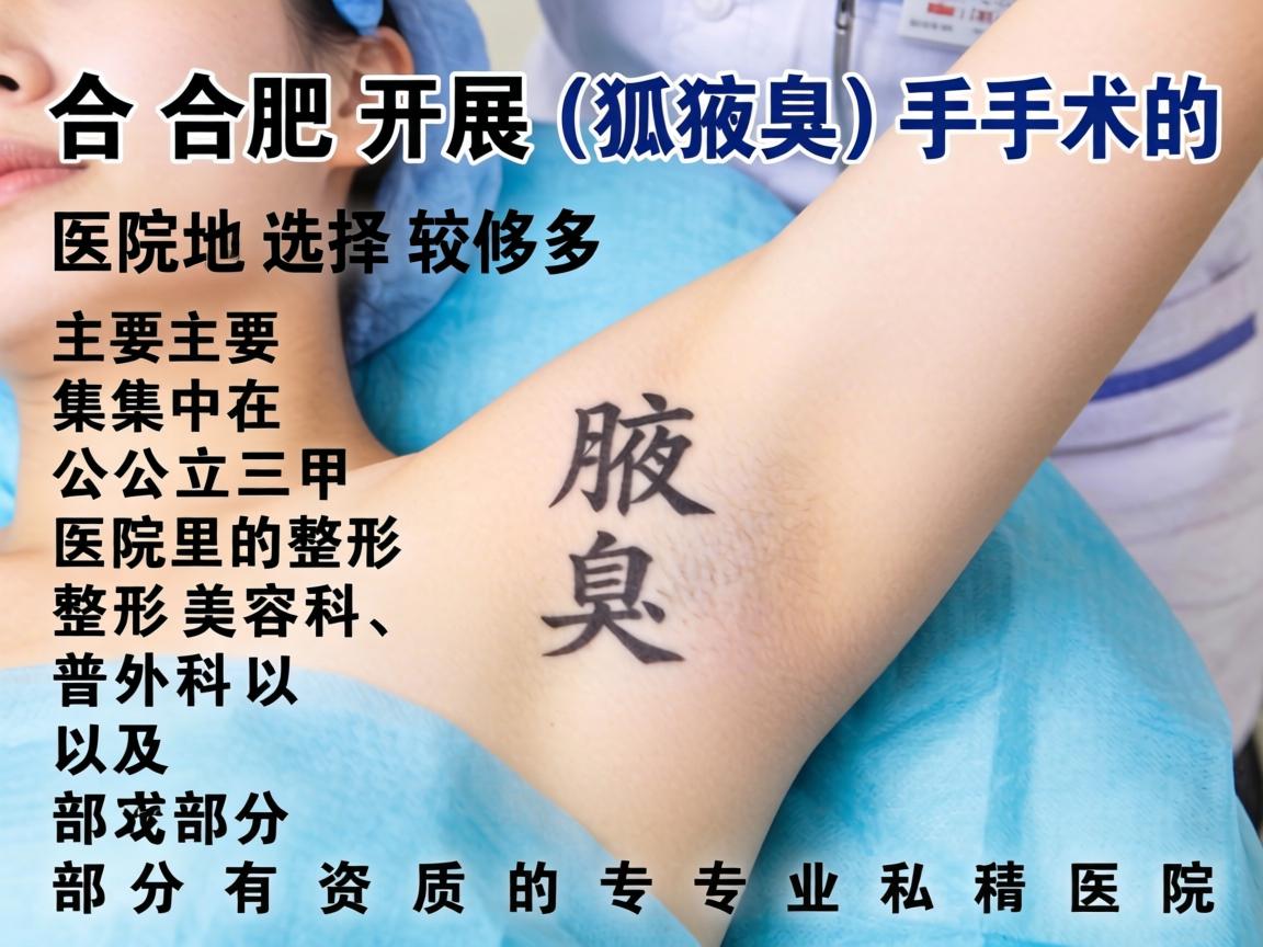 在合肥，开展腋臭（狐臭）手术的医院选择较多，主要集中在公立三甲医院的整形美容科、普外科以及部分有资质的专业私立医院