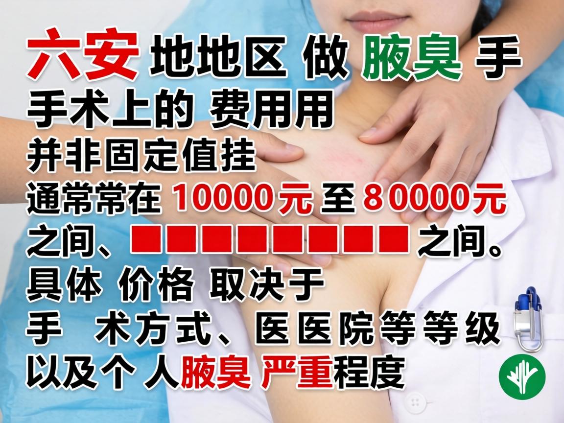 六安地区做腋臭手术的费用并非固定值，通常在 1000元至8000元 之间，具体价格取决于手术方式、医院等级以及个人腋臭严重程度
