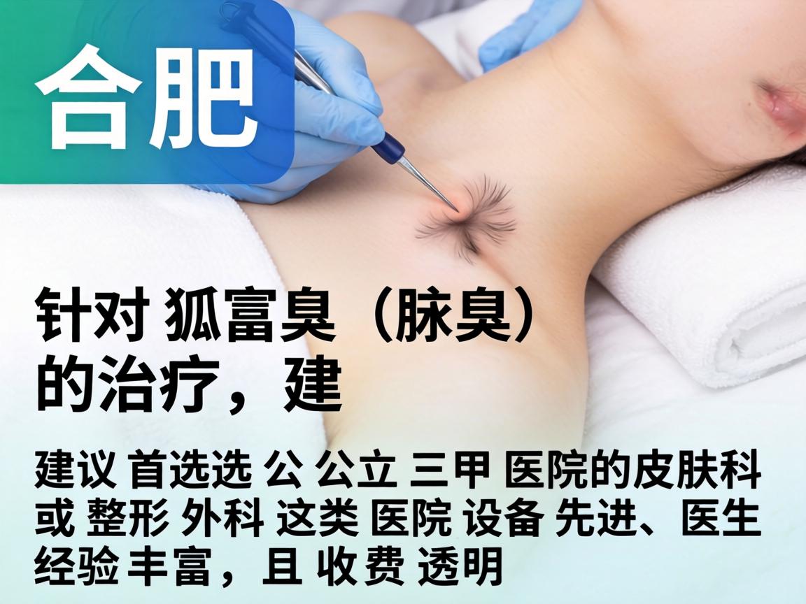 在合肥，针对狐臭（腋臭）的治疗，建议首选公立三甲医院的皮肤科或整形外科。这类医院设备先进、医生经验丰富，且收费透明