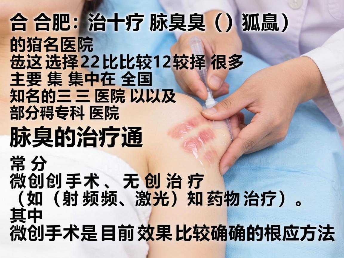 在合肥，治疗腋臭（狐臭）的医院选择比较多，主要集中在全国知名的三甲医院以及部分专科医院。腋臭的治疗通常分为微创手术、无创治疗（如射频、激光）和药物治疗，其中微创手术是目前效果比较确切的根治方法