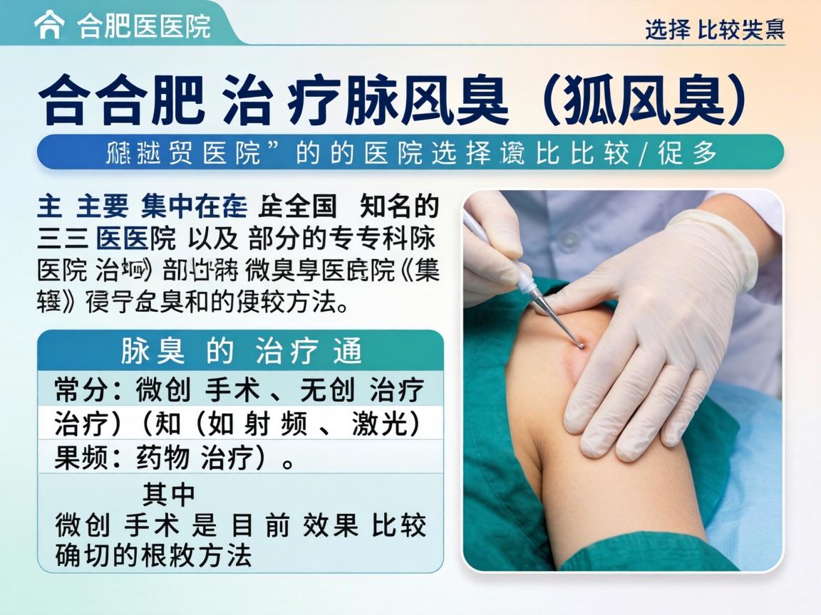 在合肥，治疗腋臭（狐臭）的医院选择比较多，主要集中在全国知名的三甲医院以及部分专科医院。腋臭的治疗通常分为微创手术、无创治疗（如射频、激光）和药物治疗，其中微创手术是目前效果比较确切的根治方法