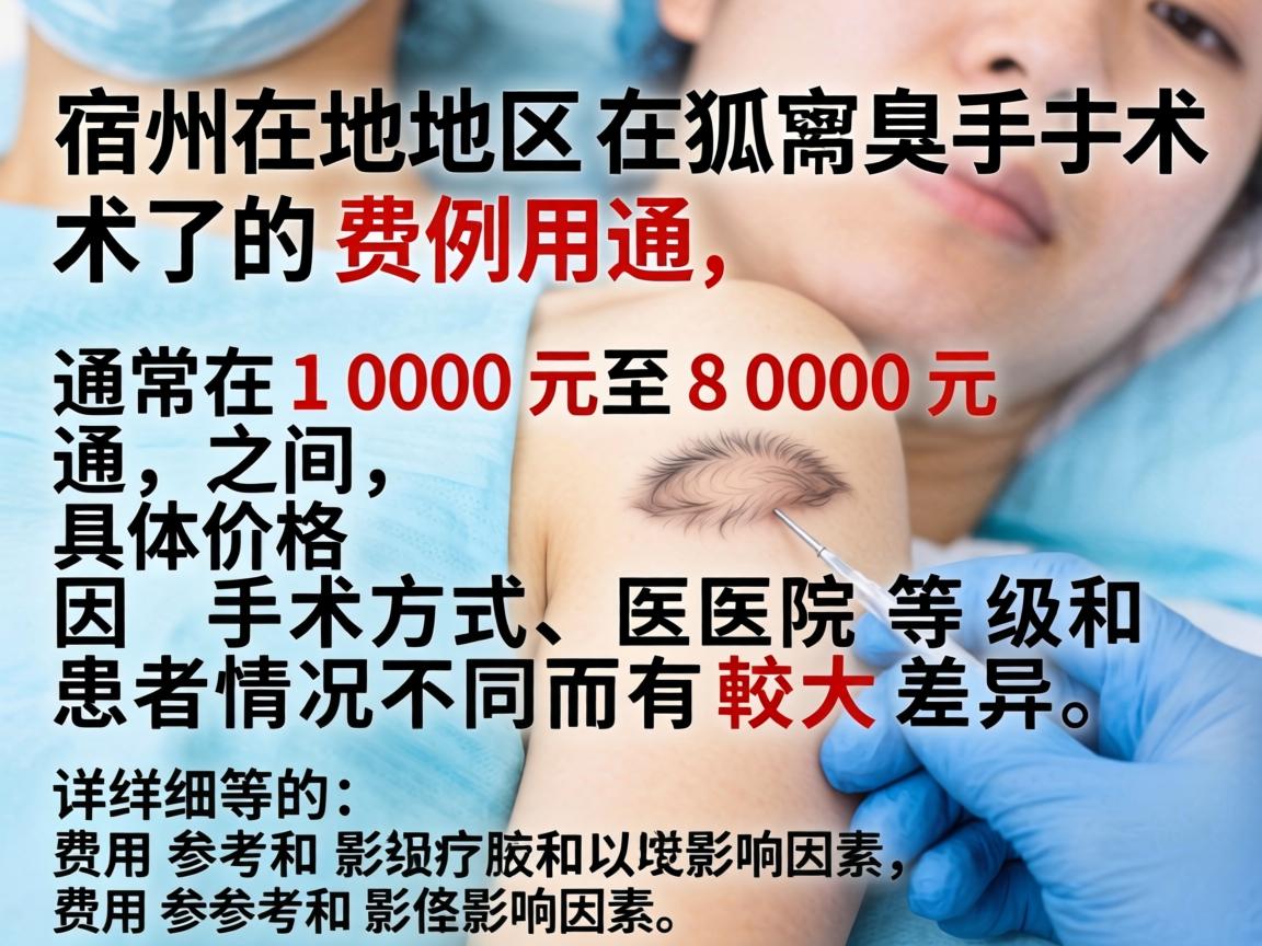 宿州地区狐臭手术的费用通常在 1000元至8000元 之间，具体价格因手术方式、医院等级和患者情况不同而有较大差异。以下是详细的费用参考和影响因素
