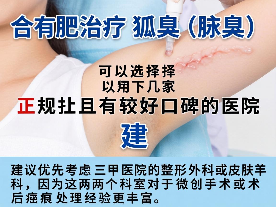 在合肥，治疗狐臭（腋臭）可以选择以下几家正规且有较好口碑的医院。建议优先考虑三甲医院的整形外科或皮肤科，因为这两个科室对于微创手术和术后疤痕处理经验更丰富