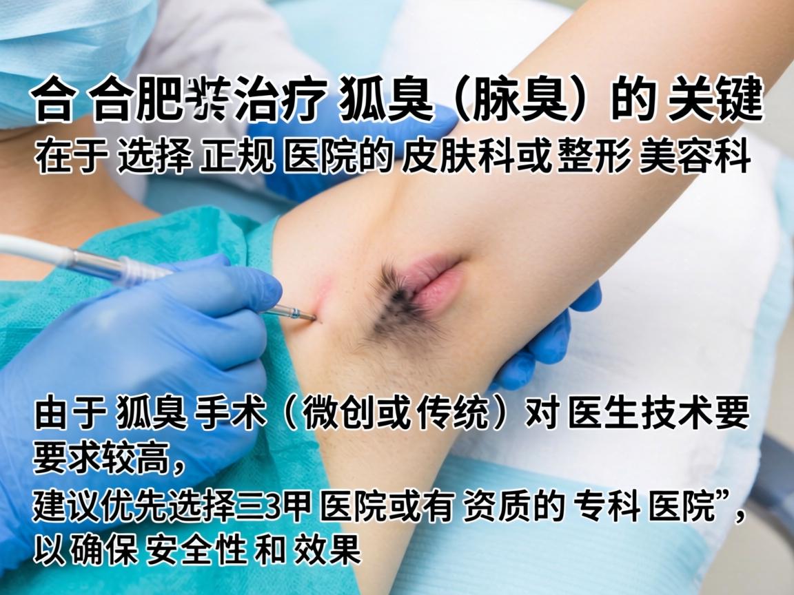 在合肥，治疗狐臭（腋臭）的关键在于选择正规医院的皮肤科或整形美容科。由于狐臭手术（微创或传统）对医生技术要求较高，建议优先选择三甲医院或有资质的专科医院，以确保安全性和效果