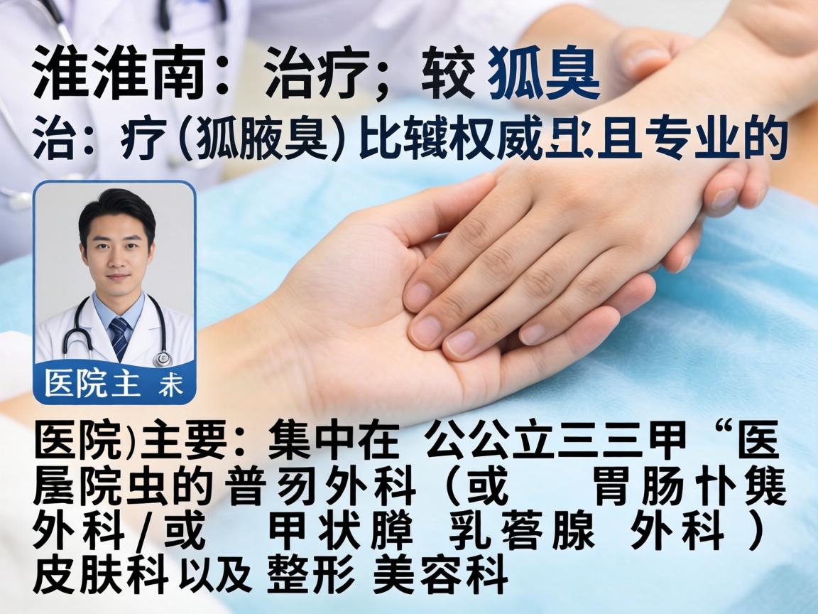 在淮南，治疗狐臭（腋臭）比较权威且专业的医院主要集中在公立三甲医院的普外科（或胃肠外科/甲状腺乳腺外科）皮肤科以及整形美容科