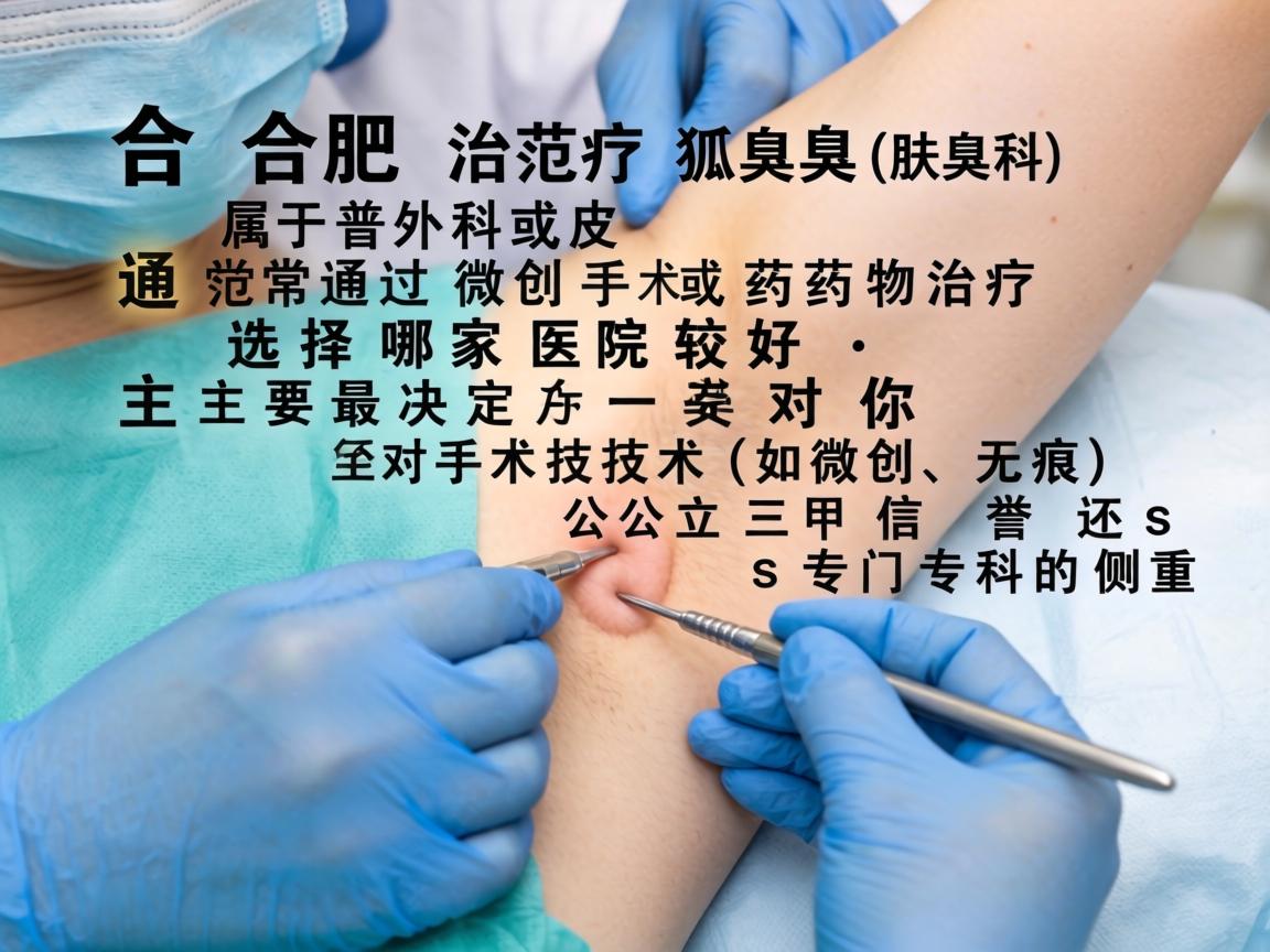 在合肥，治疗狐臭（腋臭）属于普外科或皮肤科范畴，通常通过微创手术或药物治疗。选择哪家医院较好，主要取决于你对手术技术（如微创、无痕）公立三甲信誉还是专门专科的侧重