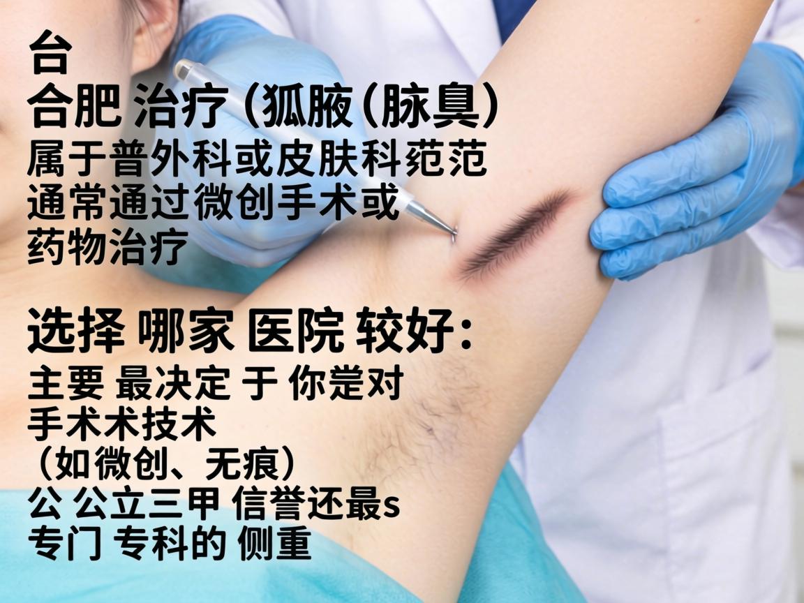 在合肥，治疗狐臭（腋臭）属于普外科或皮肤科范畴，通常通过微创手术或药物治疗。选择哪家医院较好，主要取决于你对手术技术（如微创、无痕）公立三甲信誉还是专门专科的侧重