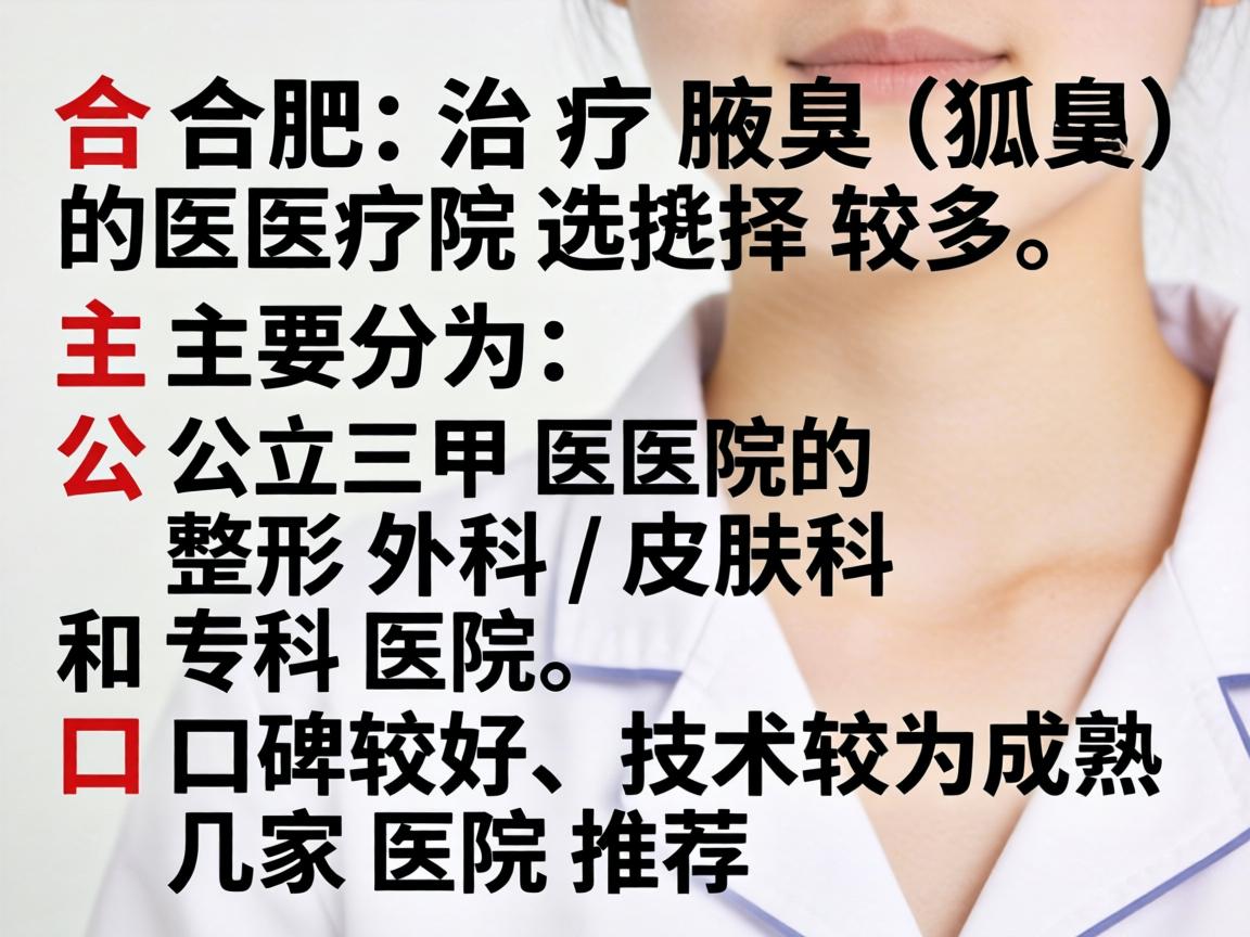 在合肥，治疗腋臭（狐臭）的医院选择较多，主要分为公立三甲医院的整形外科/皮肤科和专科医院。以下是口碑较好、技术较为成熟的几家医院推荐